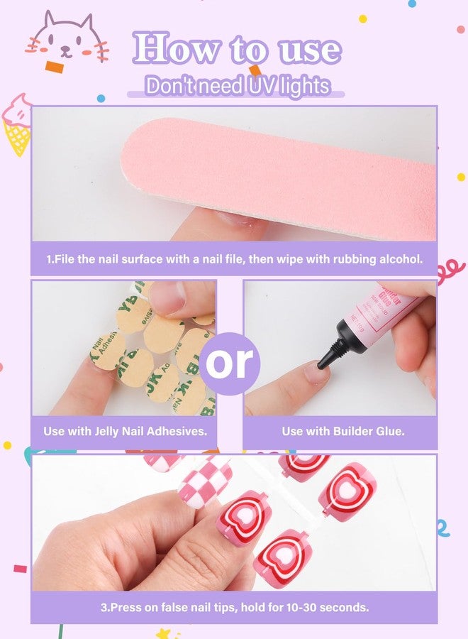 EBANKU 130 Pcs Press on Nail Kids, 5 Pack French Heart Kid Flase Nails Kit with Nail Glue Set Fake Nail for Girls Nail DIY Salon Home Decor - Image 4